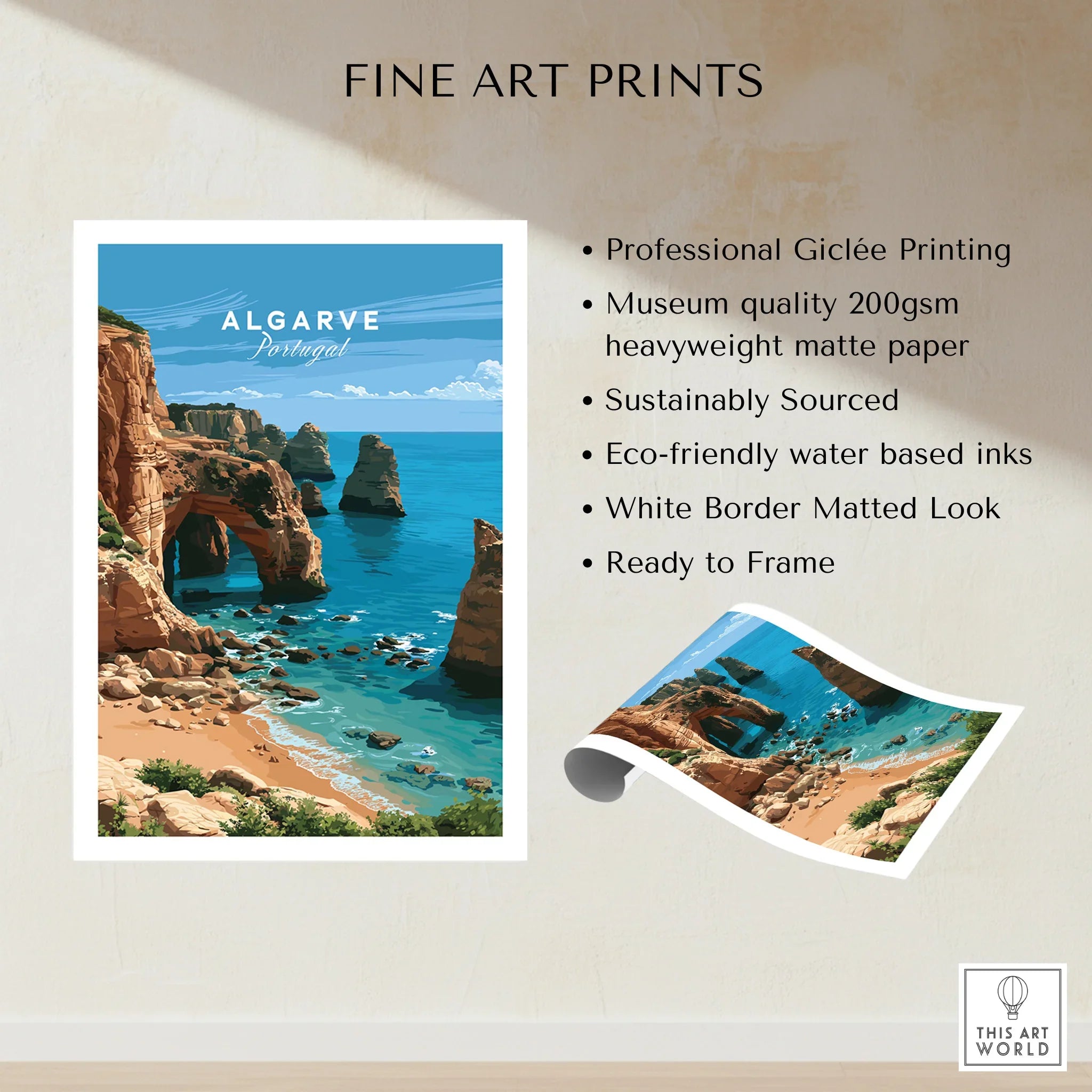 Algarve Portugal Coast Travel Poster — fine art print unframed quality details