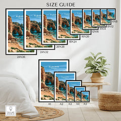 Algarve Portugal Coast Travel Poster — wall art poster size guide thisartworld
