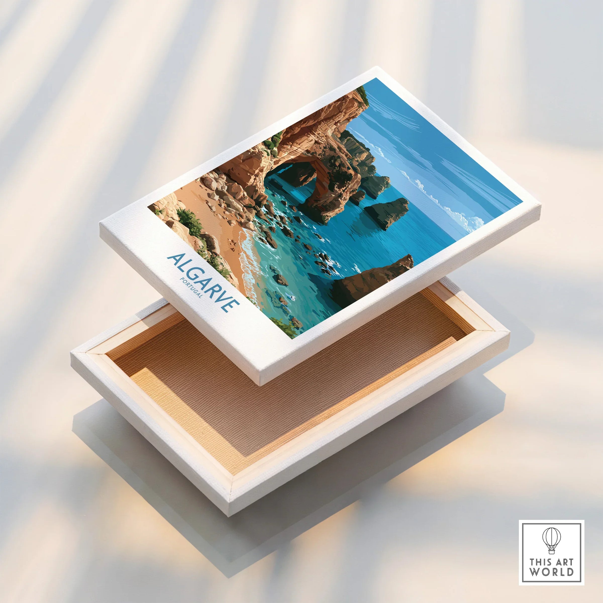 Algarve Portugal Coast Wall Art — stretched canvas print floating detail mirror edge