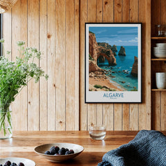 Algarve Portugal Coast Wall Art — black framed art print kitchen setting