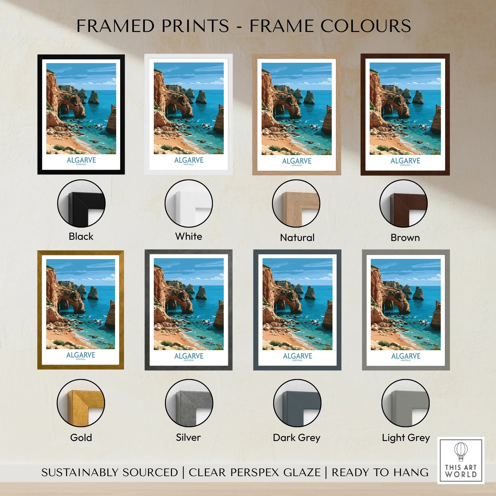 Algarve Portugal Coast Wall Art — framed print colour options