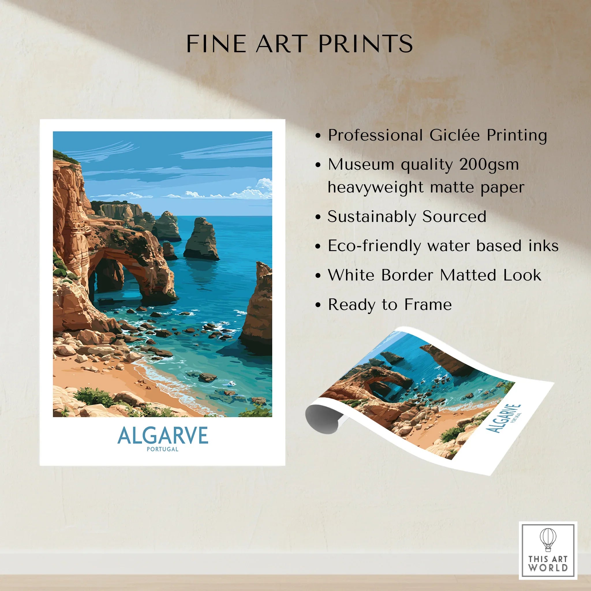 Algarve Portugal Coast Wall Art — fine art print unframed quality details