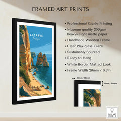 Algarve Portugal Beach Travel Poster — framed print details measurements quality details