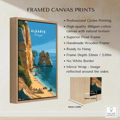 Algarve Portugal Beach Travel Poster — framed canvas float frame details quality