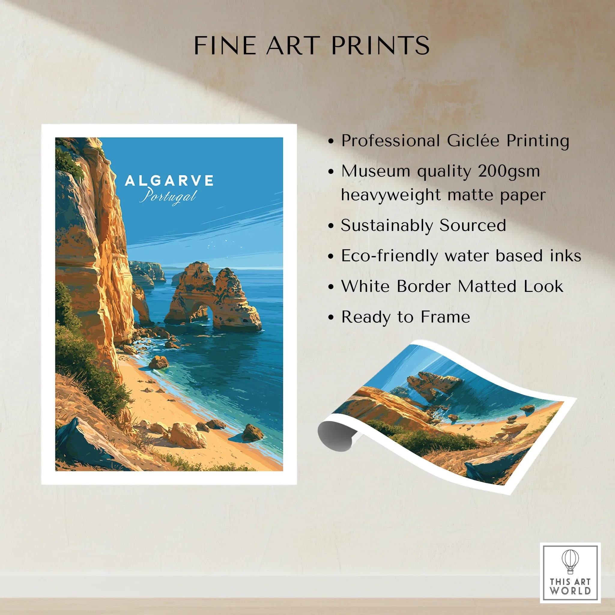 Algarve Portugal Beach Travel Poster — fine art print unframed quality details