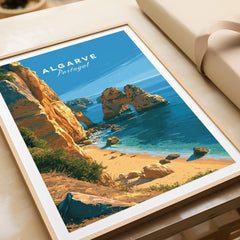 Algarve Portugal Beach Travel Poster — framed art print closeup gift unwrapped natural frame