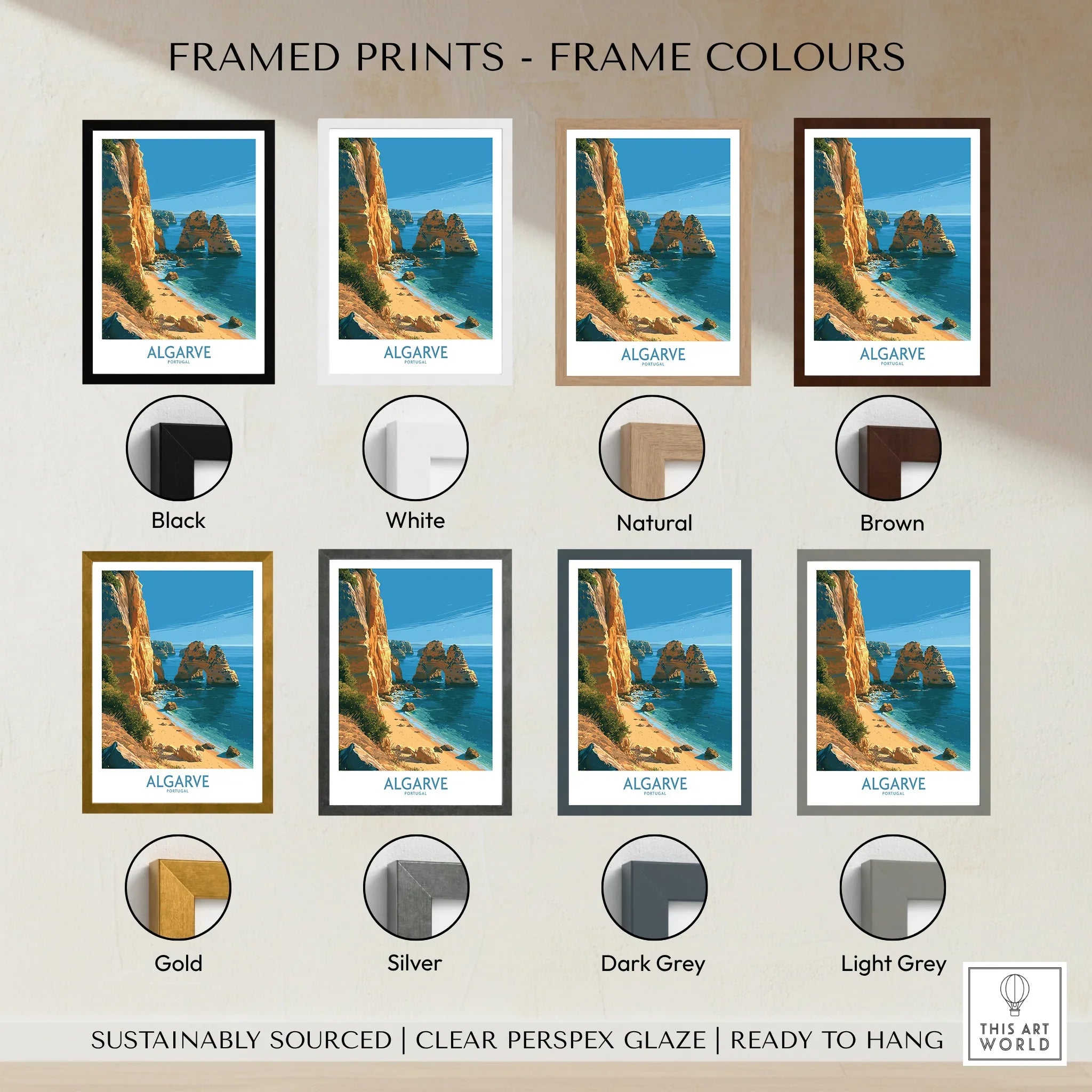Algarve Portugal Beach Wall Art — framed print colour options