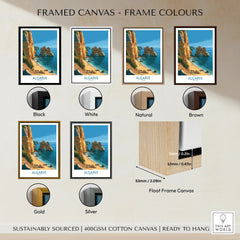 Algarve Portugal Beach Wall Art — framed canvas float frame colour options