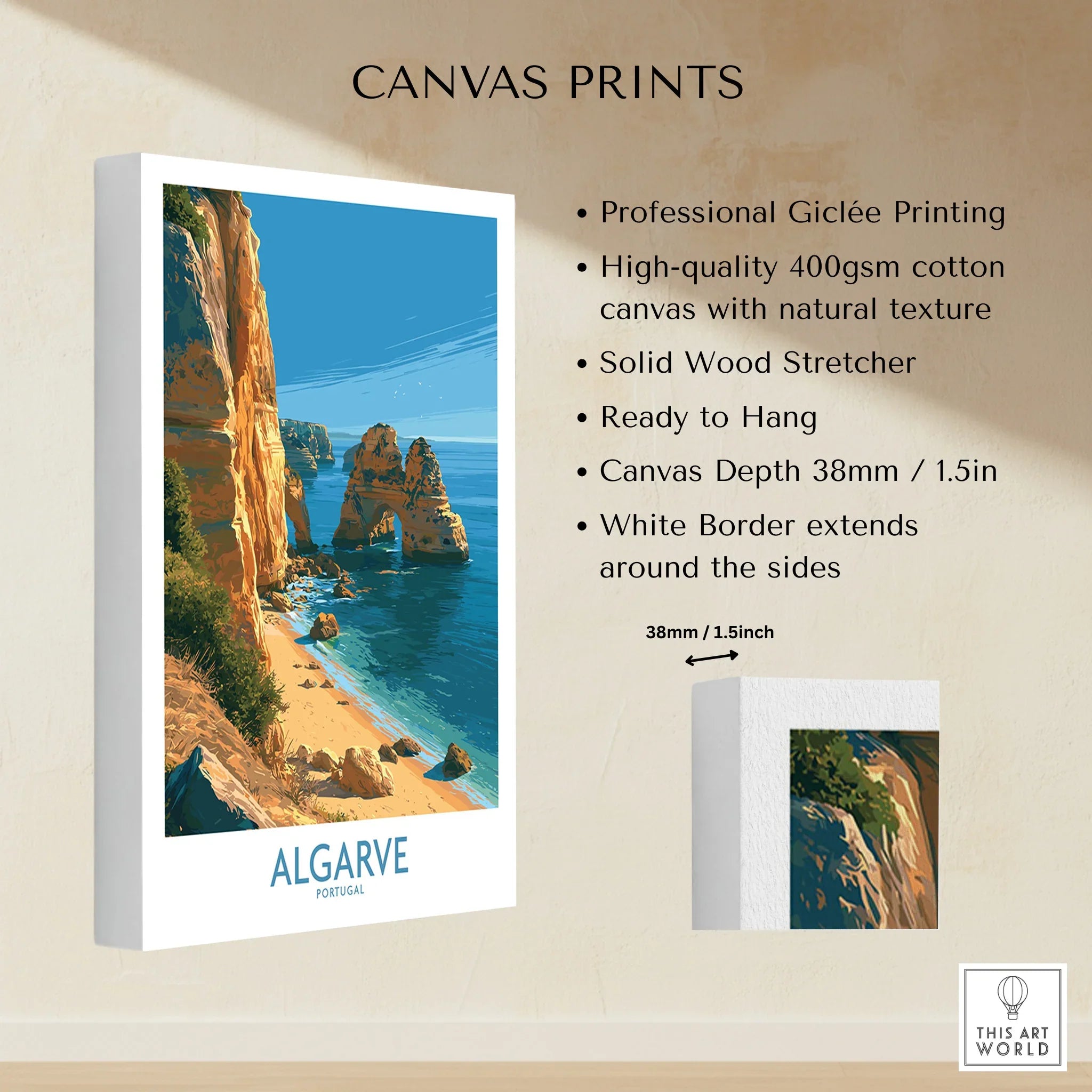 Algarve Portugal Beach Wall Art — canvas print stretched cotton canvas details