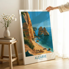 Algarve Portugal Beach Wall Art — canvas print mirror edge hand holding room setting