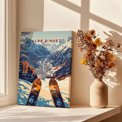 Alpe d'Huez Ski Print showcasing beautiful ski slopes and mountains in the French Alps with artistic design.