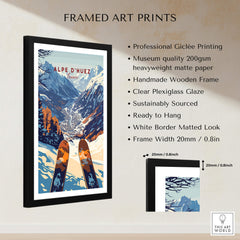 Alpe d'Huez Ski Print framed art showcasing the French Alps with vibrant colors and a beautiful ski landscape.