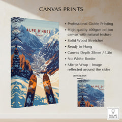 Alpe d'Huez Ski Print showcasing professional giclée printing and beautiful mountain scenery for ski enthusiasts.