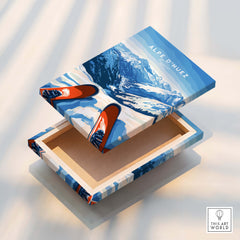 Alpe d'Huez Wall Art decorative box featuring scenic snow-covered mountains and ski design.
