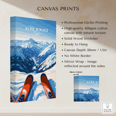 Alpe d'Huez Wall Art showcasing a snow-capped mountain landscape, perfect for elegant home decor.