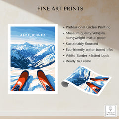 Alpe d'Huez Wall Art showcasing stunning mountain landscapes and ski design, perfect for home decor.