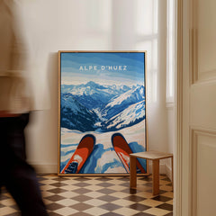 Alpe d'Huez Wall Art showcasing a stunning snowy landscape, perfect for home decor.