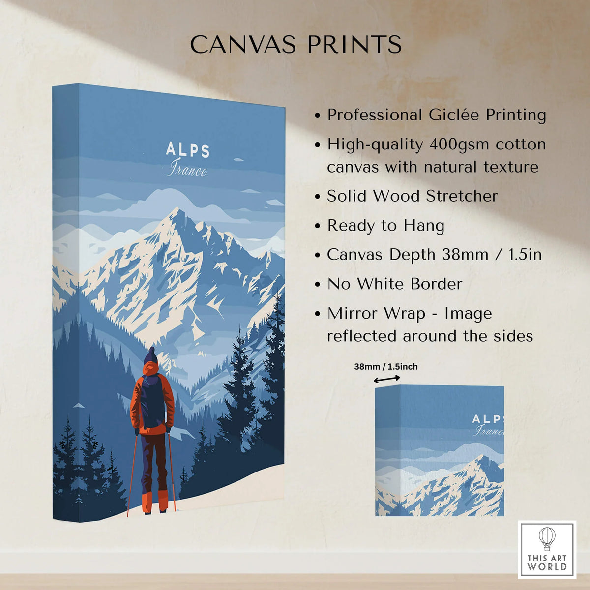 Alps Travel Poster - France on high-quality canvas print, showcasing stunning mountain landscapes and natural beauty.