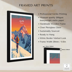 Alps Print France framed art print showcasing vibrant ski scene with wooden frame and plexiglass glaze.