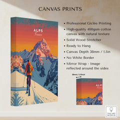 Alps Print France ski poster showcasing the beauty of the French Alps, perfect for home or office decor.