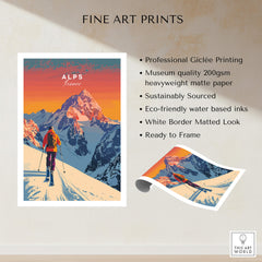 Alps Print France ski poster showcasing vibrant colors and stunning details, perfect for adventure enthusiasts.