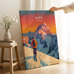 Alps Print France ski poster featuring vibrant colors and stunning mountain scenery, perfect for home decor.
