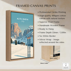 Alta Badia Italy Ski Resort Print - Dolomites Skiing Poster framed canvas print featuring professional giclée printing.