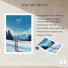 Alta Utah Skis in Snow Print - Scenic Ski Resort Wall Art showcasing skis in fresh powder with mountain backdrop
