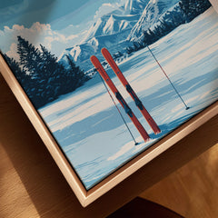 Alta Utah Skis in Snow Print - Scenic Ski Resort Wall Art featuring skis in fresh powder and snowy mountains.