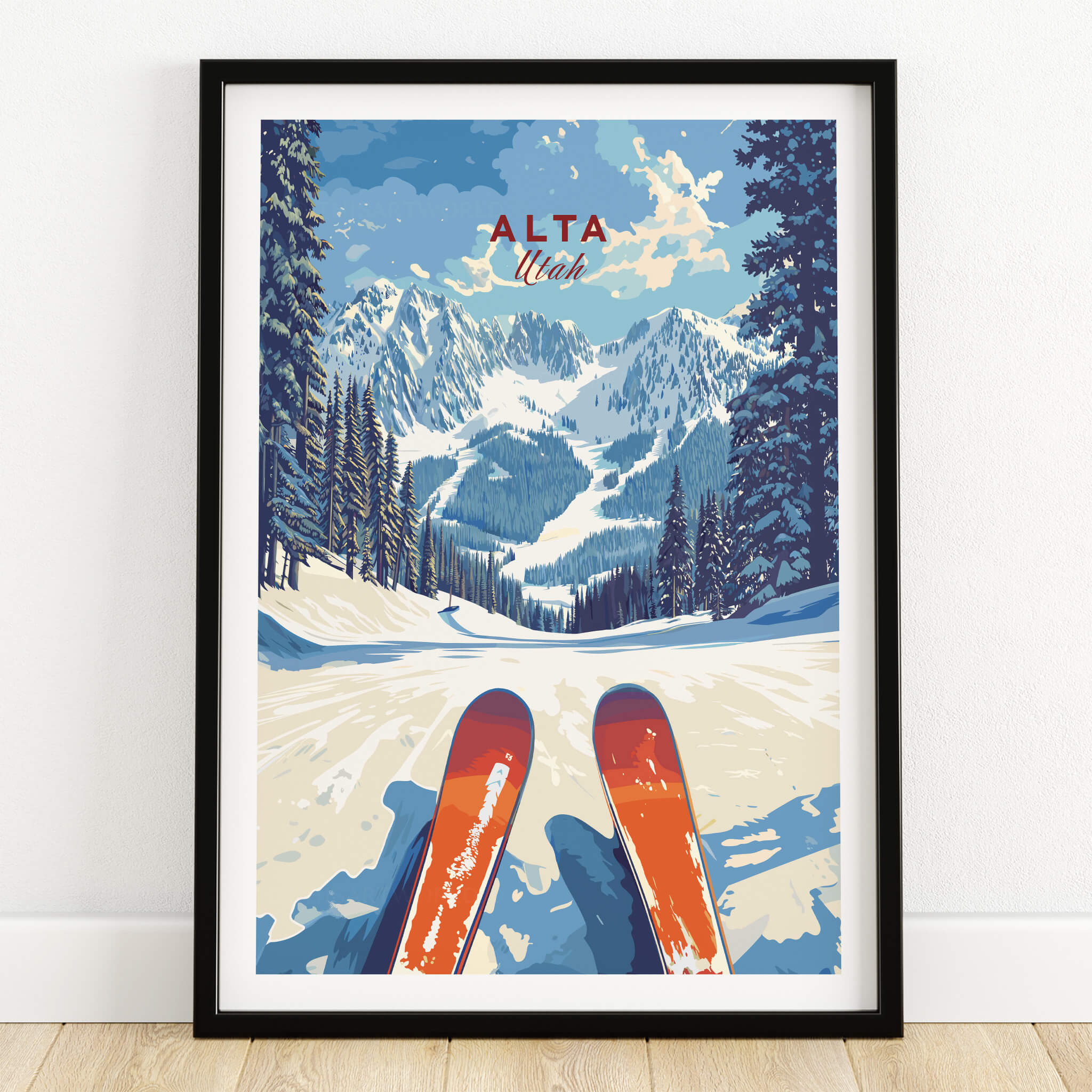 Alta Utah Ski View from Slopes Print - Panoramic Mountain Wall Art showcasing a breathtaking mountain landscape.