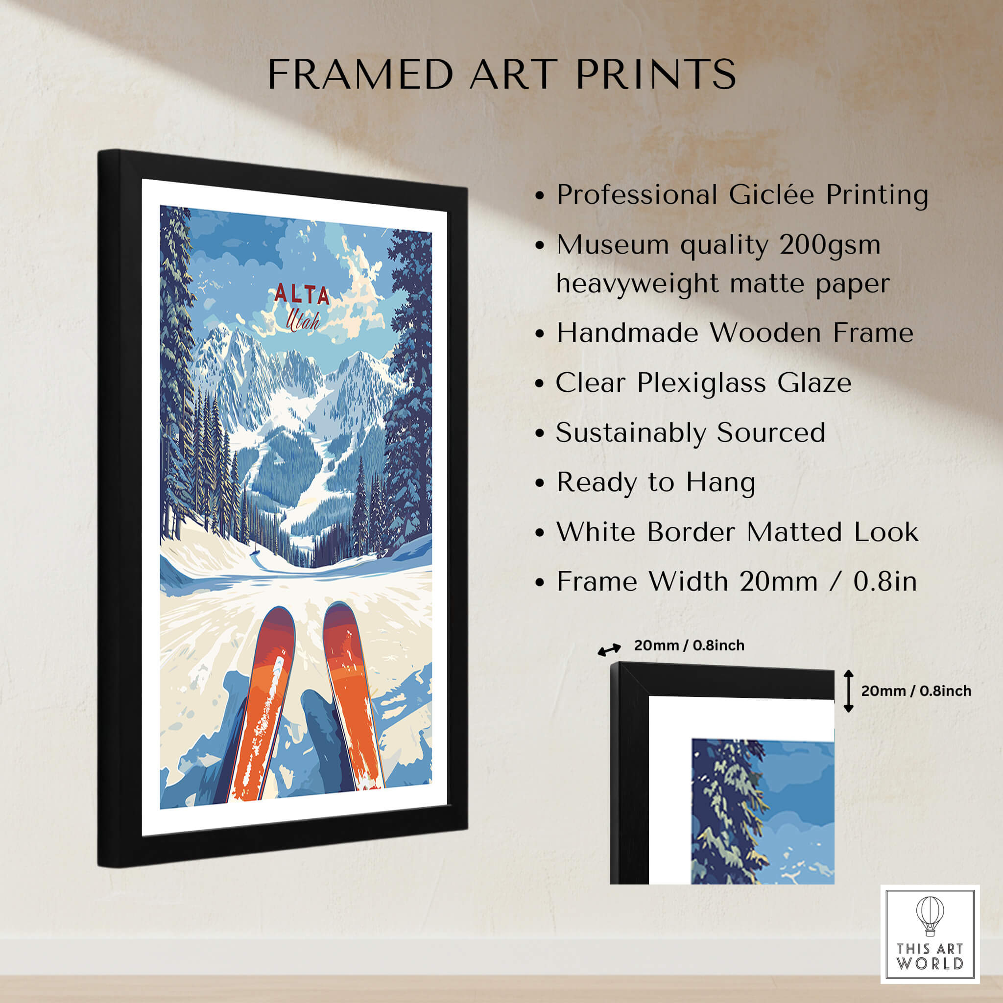 Alta Utah Ski View from Slopes Print - Panoramic Mountain Wall Art in a framed design