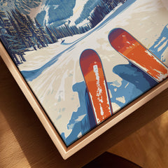 Alta Utah Ski View from Slopes Print - Panoramic Mountain Wall Art featuring orange ski tips on a snowy slope.
