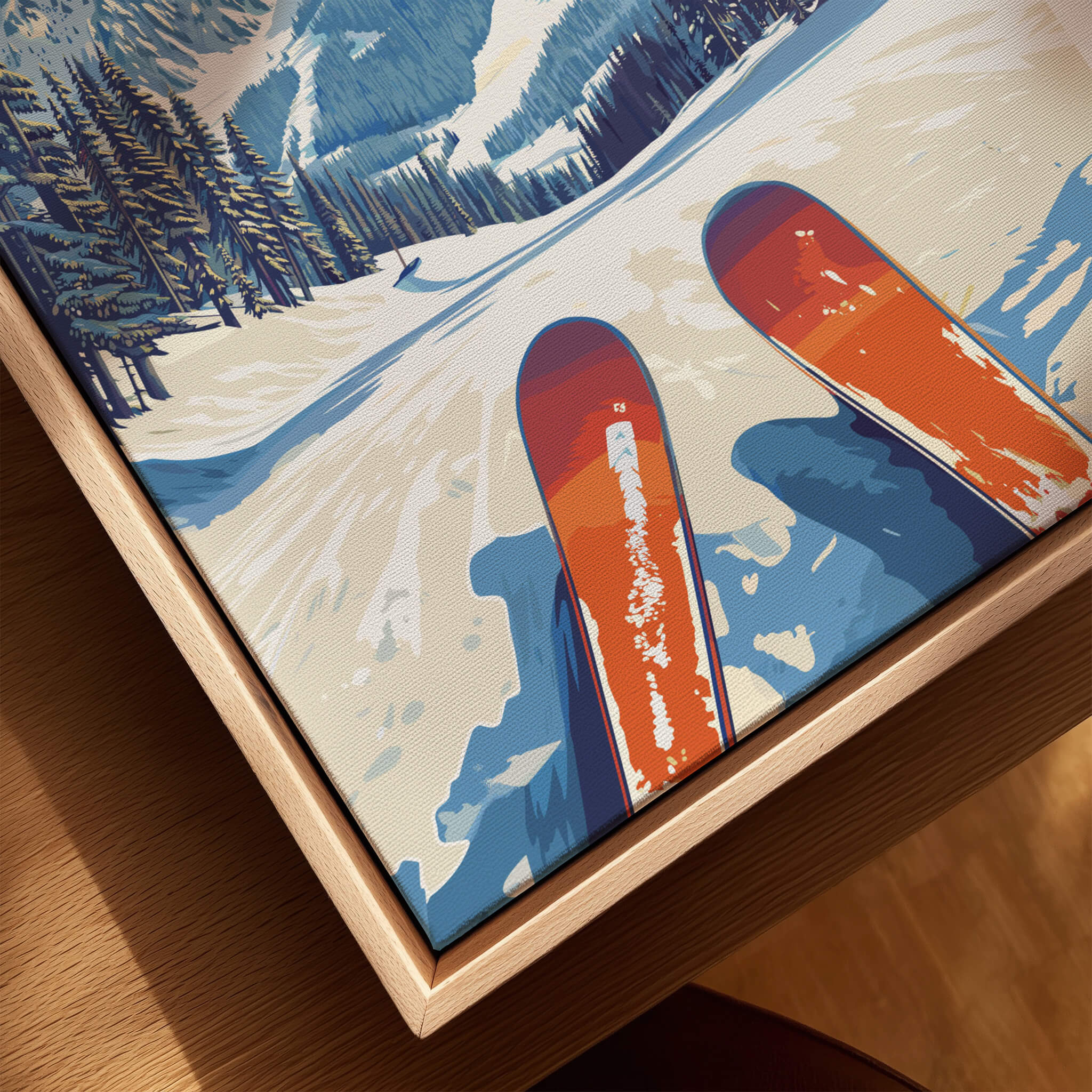 Alta Utah Ski View from Slopes Print - Panoramic Mountain Wall Art featuring orange ski tips on a snowy slope.