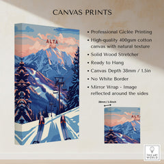 Alta Utah Ski Lift Mountain View Poster - Dramatic Sunset Wall Art displayed on canvas print with mountain scenery.