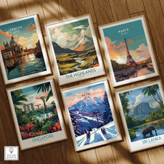 Alta Utah Ski Lift Mountain View Poster - Dramatic Sunset Wall Art displayed among travel-themed art prints.