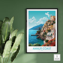 Amalfi Coast wall art print showcasing vibrant colors and scenic views of the Italian Riviera in a modern style.