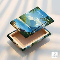American Samoa art print box featuring tropical beach, palm trees, and scenic coastline.