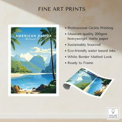 American Samoa National Park art print with palm trees, beach, and ocean, fine art poster.