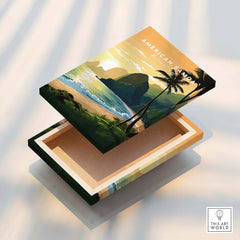 American Samoa canvas print featuring tropical beach sunset, palm trees, and ocean view