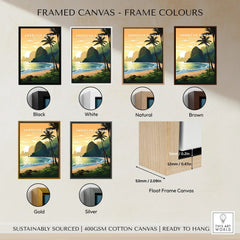 American Samoa travel poster canvas wall art with various frame color options, tropical beach scene