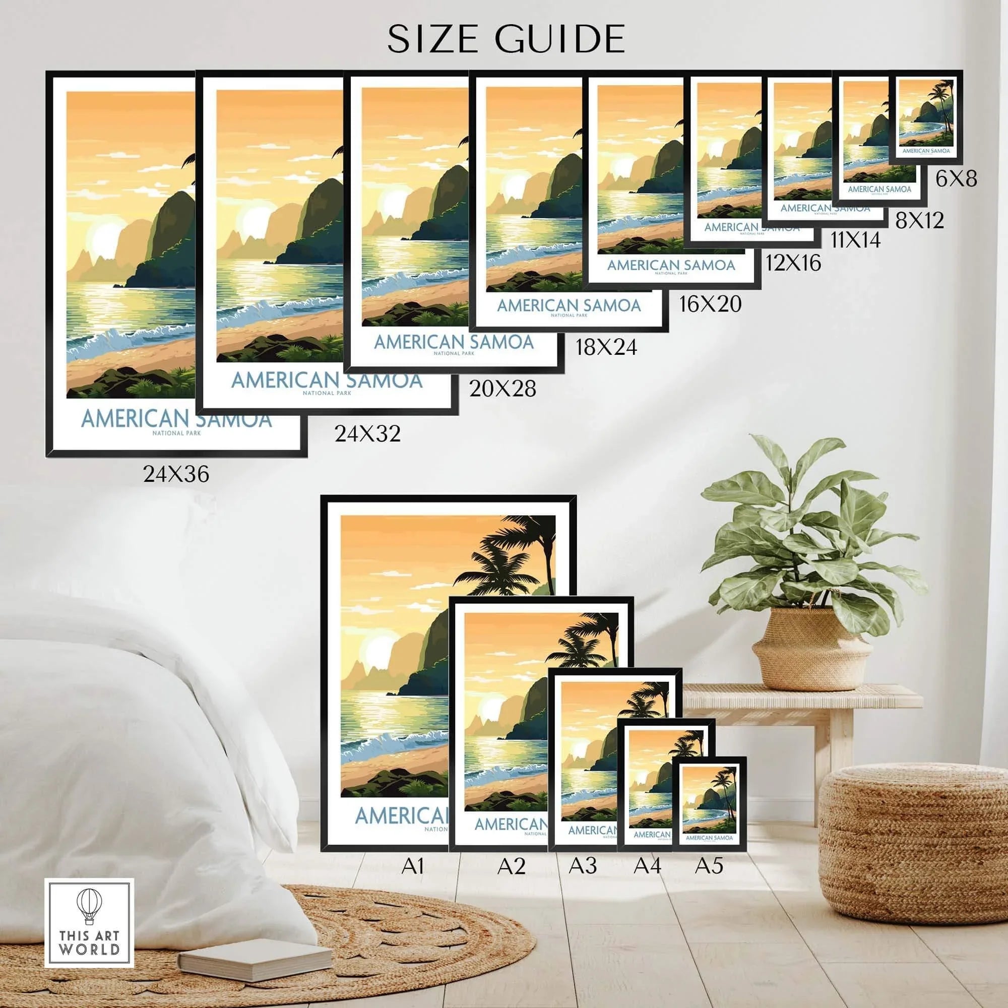 American Samoa National Park travel poster size guide with tropical beach scene wall art