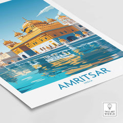 Amritsar wall art print showcasing Golden Temple and serene reflection, perfect for modern decor and India travel enthusiasts.