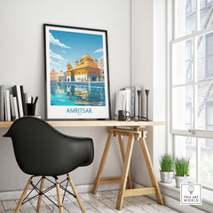 Amritsar wall art print showcasing the Golden Temple, perfect for modern home decor and gallery walls.
