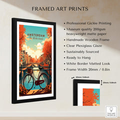 Amsterdam Print Netherlands framed art print featuring vibrant sunset scene of Amsterdam's canals and bikes.