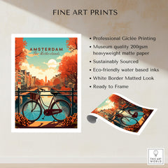 Amsterdam Print Netherlands featuring a vibrant bike scene and autumn colors, perfect for home decor.