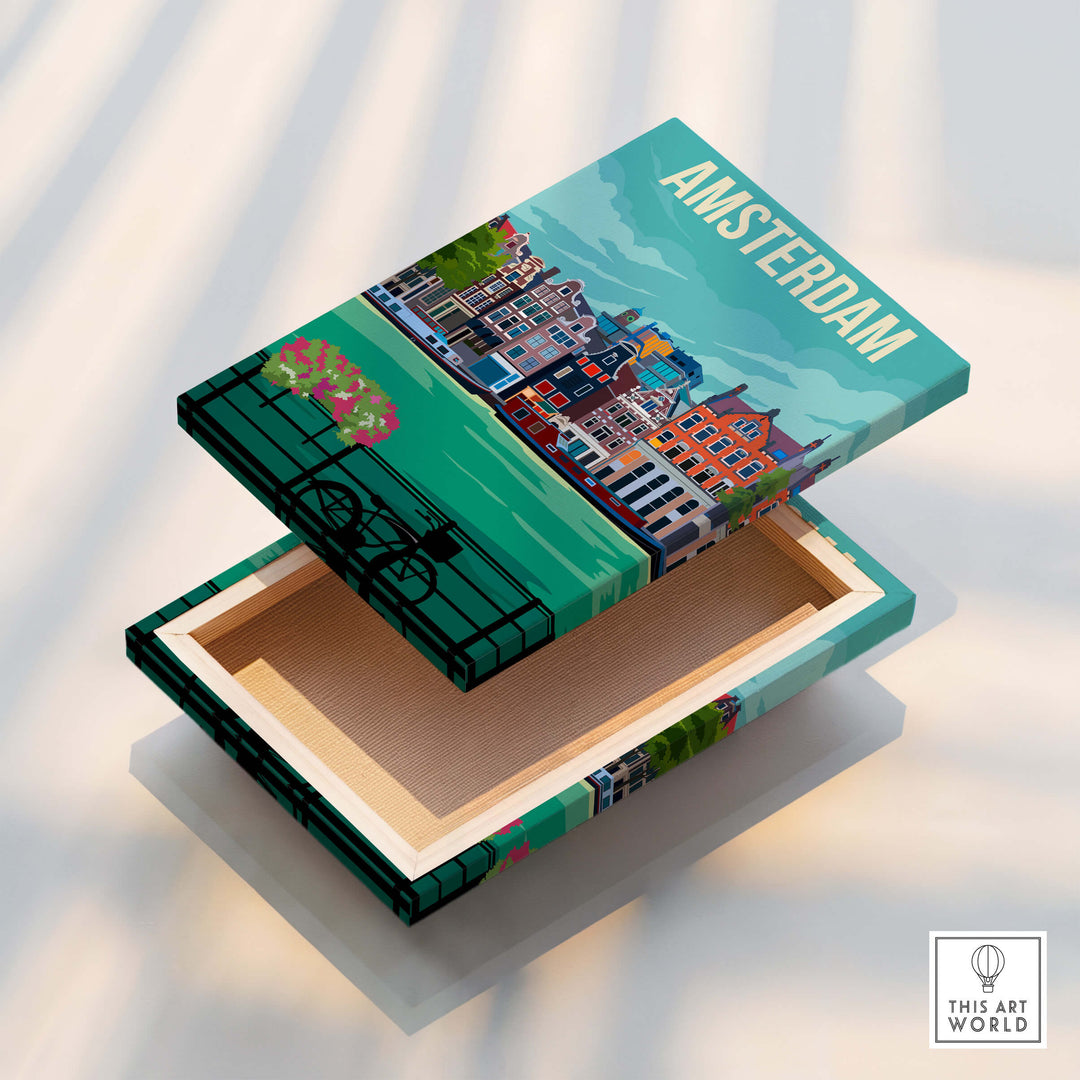 Amsterdam Print Poster Wall Art | Vintage decorative box featuring colorful Amsterdam skyline design.