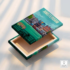 Amsterdam Print Poster Wall Art | Vintage decorative box featuring colorful Amsterdam skyline design.