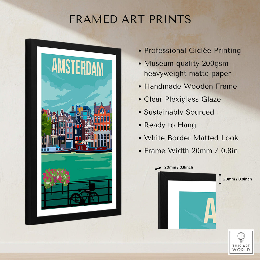 Amsterdam Print Poster Wall Art | Vintage framed art with vibrant colors and vintage style design, perfect for home decor.