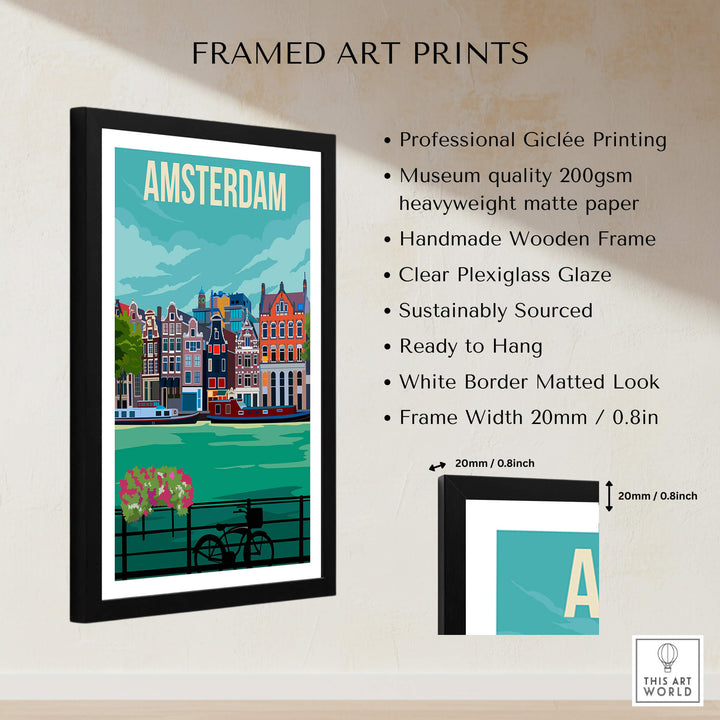 Amsterdam Print Poster Wall Art | Vintage framed art with vibrant colors and vintage style design, perfect for home decor.