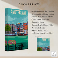 Amsterdam Print Poster Wall Art | Vintage showcasing professional giclée printing and high-quality cotton canvas.